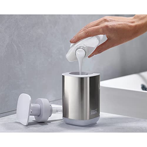 Joseph Joseph Bathroom Beauties - 2-teiliges Waschbeckenset mit großem Zahnbürstenhalter und hygienischem Seifenpumpenspender, Edelstahl – Ansicht 3