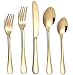 Famkrw 20-częściowy zestaw sztućców, obsługa dla 4 osób, zestaw sztućców, łatwe do czyszczenia, domu/kuchni/imprezy, złote