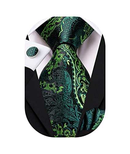 Image of Hi-Tie Silk Ties for Men Plaid Paisley Striped Necktie Pocket Square Cufflinks Set Formal Business