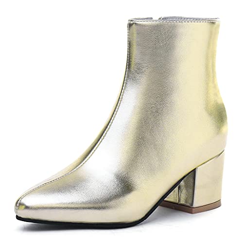 JOEUSTY Women's Fashion Dressy Ankle Boots Round Toe Lace Up Zip Western Chelsea Low Heel Dress Short Bootie