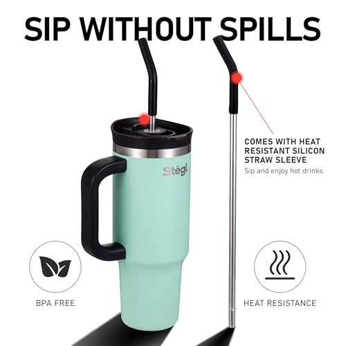 Image of Tumbler with Straw - 900ML Insulated Coffee Tumbler with Handle | Keeps Drinks Hot 12h Cold 24h | Leakproof Travel Sipper for Office Gym