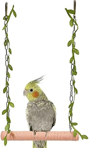 La La Pet® Hanging Wooden Pet Bird Swing with Cotton Rope Bird Cage Swing Bird Perch Swing Bird Cage Perch Bird Perch Stand Bird Swing Toy for Parrots Parakeets Cockatiels Lovebirds Peach Red