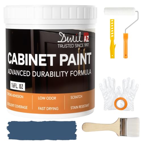 DWIL Cabinet Paint, Water Based Kitchen Cabinet Paint, Furniture Paint, Wood Paint, Low Odor, Fast Drying, Semi-Gloss, 16oz Blue Gray