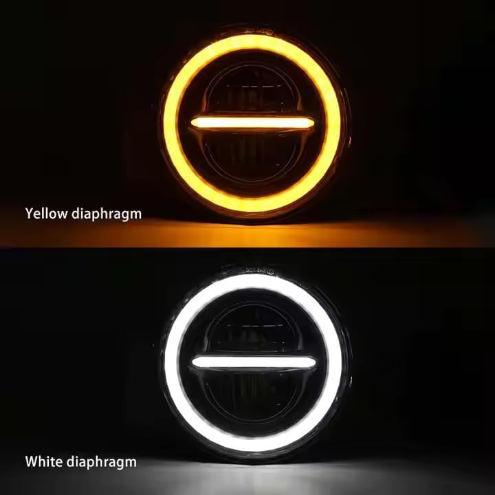 Image of RUDRA 110W Round LED Operating, Minus /Boss Headlight Bullet Headlight Compatible with Thar, Royal Enfield,Classic 350, Hunter350,Himalyan Gypsy & Bullet,High /Low Beam