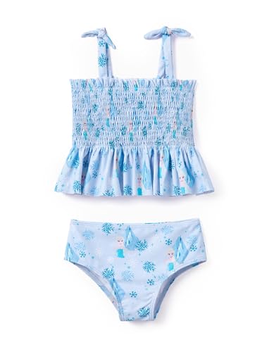 Disney Elsa Toddler Girl's Elastic Swimsuit Ruffle Tankini Sets and Pool Beach Bow Strap Bathing Suits Blue