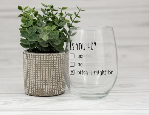 40th birthday gifts for women and men wine glass - funny is you 40 gift idea for mom dad husband wife  40 year old party supplies decorations for him her - 15oz
