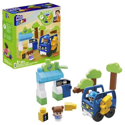 MEGA Bloks Ciudad verde Autobús eléctrico, juguete de bloques de construcción para bebé +1 año (Mattel HDX90)
