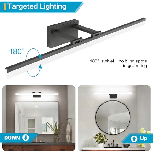 Image of SOLFART Dimmable Matt Black Bathroom Vanity Light Light Fixtures for Bath 39.4 Inch 5 Color Temperature LED Light Above Mirror Bathroom Vanity Lights Over Mirror 5CCT