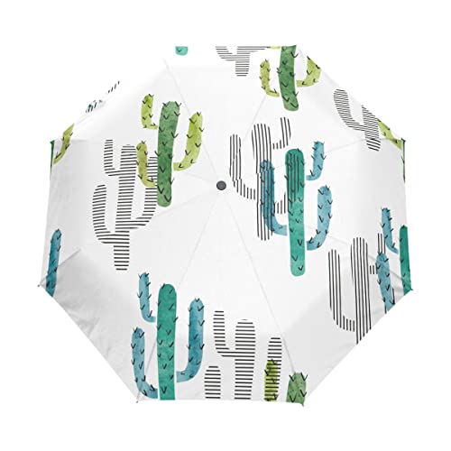 Parapluie automatique anti-retournement pliable blanc dessin animé cactus