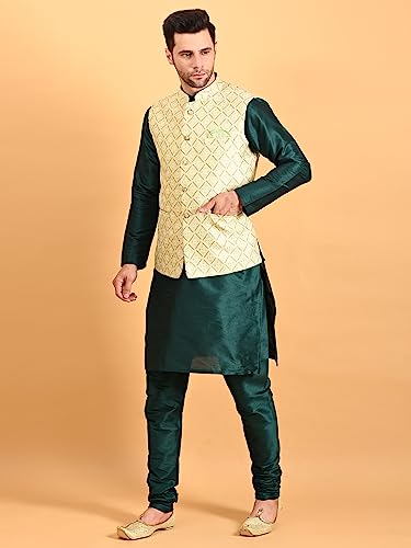 Image of Uri and MacKenzie Men's Silk Blend Kurta Pajama with Designer Ethnic Nehru Jacket /Modi Jacket