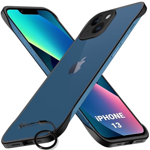 Image of TheGiftKart Hybrid Ultimate Slim Back Case Cover for iPhone 13 | Camera & Screen Protection | Frosted Matte Translucent Hard Back Case Cover for iPhone 13 (PC & TPU, Black Bumper)