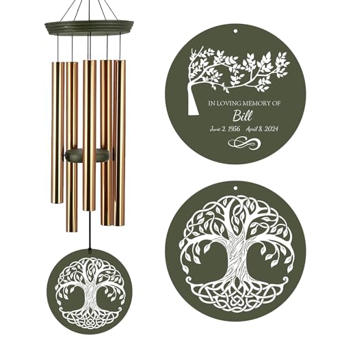 Image of ASTARIN Memorial Tree of Life 36 inch Wind Chimes, Personalized Name Sympathy Wind Chime, in Memory of Loss Mom Loved One, Large Deep Tone Bereavement Windchimes for Outside Clearance(Produced in Texas)