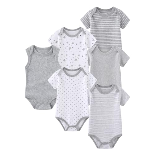 BABYSOLIS 6 Pack Unisex Baby Boy Girl Romper 0-12months Infant Short Sleeve Bodysuit New Born Soft Cotton One-Piece Clothes