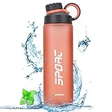 Yuirshion Trinkflasche Sport 1L Auslaufsicher Sportflasche,Fahrrad Wasserflasche, Flasche BPA-Fre Mit Sieb Für Camping Kohlensäure,Camping Geeignetn,Outdoor,Bergsteigen,Yoga,Angeln, Gym (Rot)