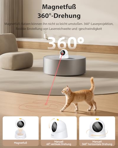 Katzenspielzeug, Interaktives Katzenspielzeug Elektrisch mit Magnetische 360°-Basis, Echt Zufällige Trajektorie, 3 Geschwindigkeitsstufen, Wiederaufladbare Katzen Spielzeug für Katzen/Kätzchen/Hunde