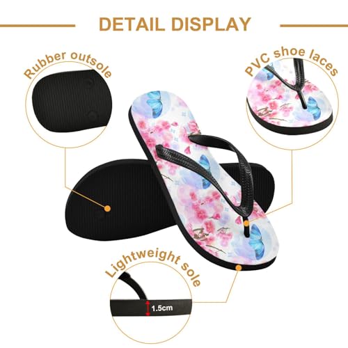 Blue Butterfly Cherry Blossoms Flip Flops for Beach Thong Sandals Anti-slip Lightweight Shower Shoes for Indoor Outdoor House3