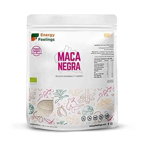 Energy Feelings Maca Negra en Polvo Ecológica | Maca Andina Peruana Orgánica | Suplementos Resistencia Física | Para Hombres y Mujeres | Vegana | Sin Gluten | 500g Cover