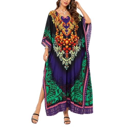 Image of Oussum Women Polyester Casual Long Plus Size Beach Caftan Cover Up Maxi Dress 1X-3X Summer Kaftan Dresses for Women