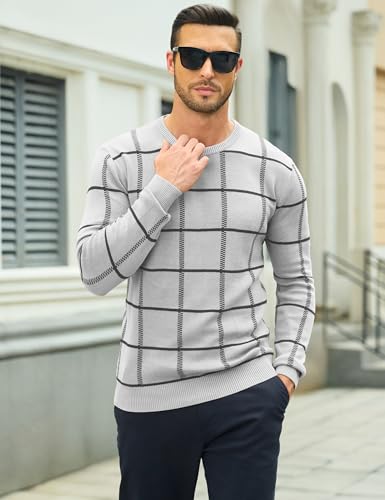 MAGCOMSEN Men's Crewneck Sweaters Cotton Lightweight Plaid Pullover Sweater Warm Casual Fall Winter Sweatshirts