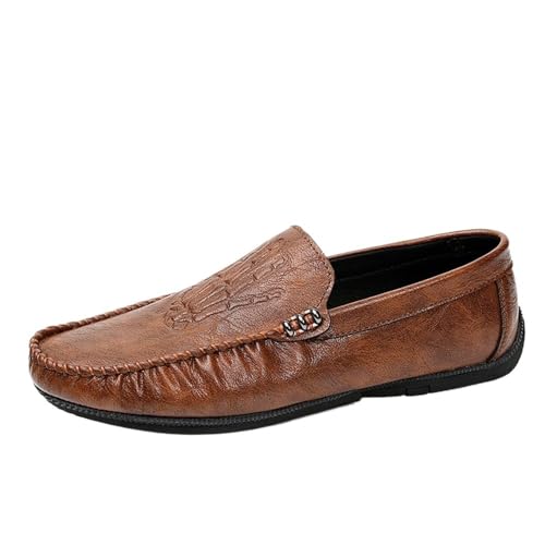 Mens Loafers Shoe PU Round Toe Stitching Details Embossed Comfortable Flat Heel Flexible Fashion Wedding Slip-on