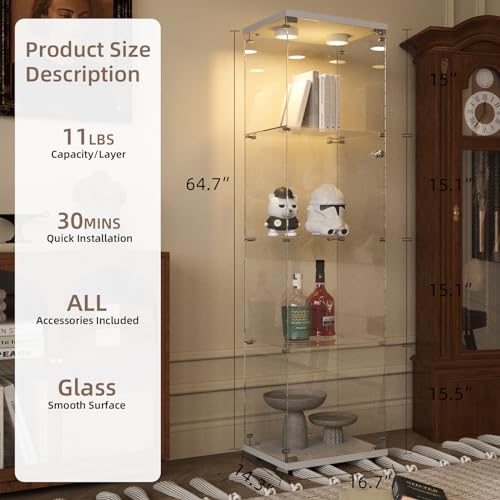 Image of Beauty4U Glass Display Cabinet with 13-Color LED, 4-Tier Curio Cabinet