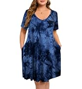 ZENNILO Plus Size T-Shirt Dress For Women - Flowy Swing Tunic With Pockets, Dark Blue, Large