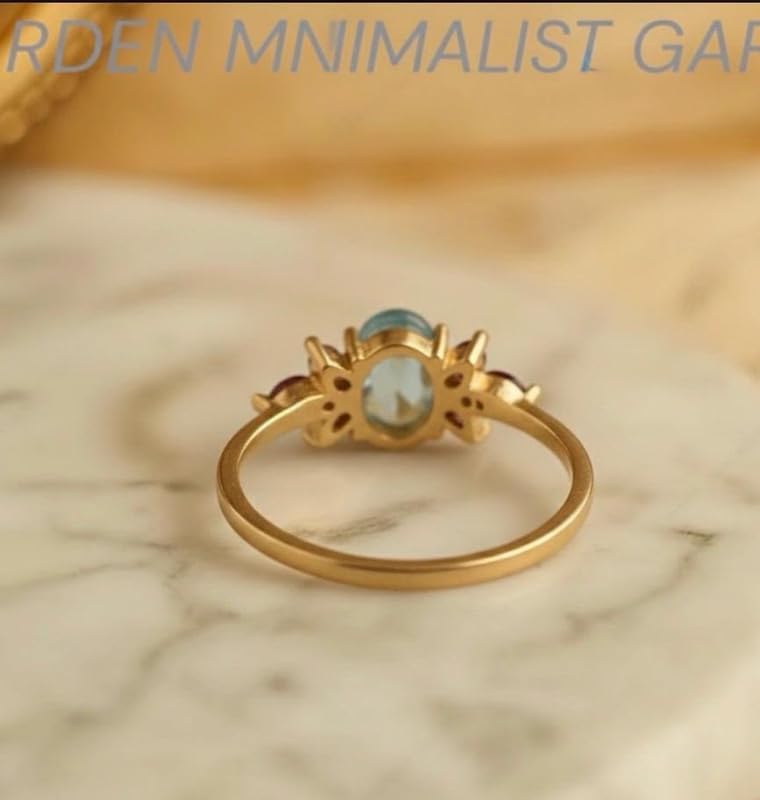 Oval Blue Topaz and Red Ruby Gemstone Ring for Women Marquise Cluster Statement RingWomen Ring Handmade Jewelry GMR119