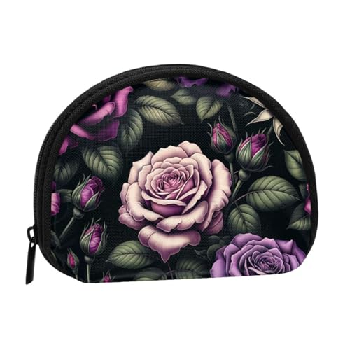 Portable Coin Purse Roses-Lush-Green-Leaves Mini Zippered Money Pouch Card Holder