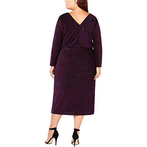 Calvin Klein Womens Plus Metallic Blouson Wear to Work Dress Red 18W2