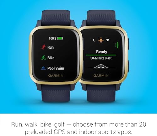 Garmin Venu Sq, GPS Smartwatch with All-day Health Monitoring and Fitness Features, Music Storage, Built-in Sports Apps and More, Square Design Smartwatch with up to 6 days battery life, Navy