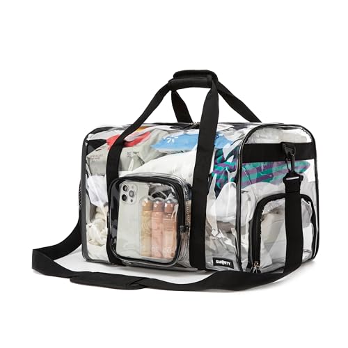 Clear Bag for Stadium Events 17x12x12 inches Clear Duffel Bag Gym Bag with Adjustable Strap for Sport Fan Events Travel (Large Black)