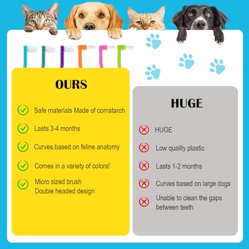 VZZNN 6 peças de escova de dentes dupla face para gatos, escovas de limpeza de dentes de gato com al