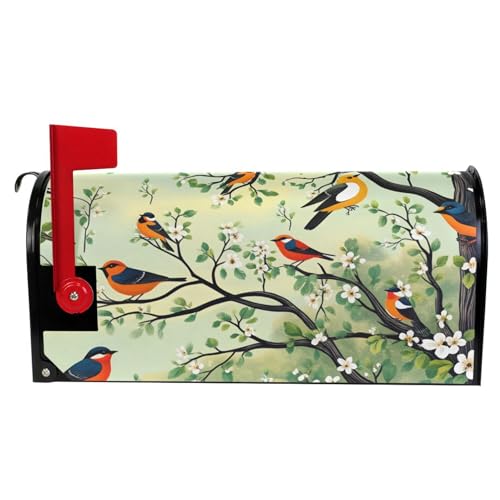 Image of Wamika Spring Flowers Magnetic Mailbox Covers Cherry Blossoms Birds Mailbox Cover Standard Size Full Magnet Garden Yard Porch Mail Boxes Cover Holiday Decorations 21 inch L x 18 inch W