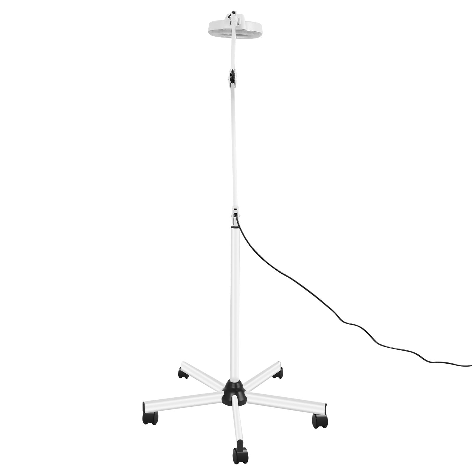 Lámpara lupa LED con soporte, lámpara de trabajo de 180 °, lámpara cosmética, lámpara cosmética, 24 W, con soporte y ruedas, lámpara lupa blanca para esteticistas, bordados (5 dioptrías)