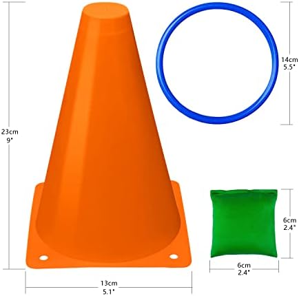 Eocolz 3 in 1 Carnival Games Set, Soft Plastic Cones Bean Bags Ring Toss Games for Kids Birthday Party Outdoor Games Supplies 32 Piece Combo Set — view 5