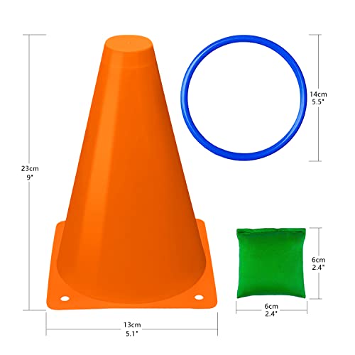 image for Eocolz 3 in 1 Carnival Games Set, Soft Plastic Cones Bean Bags Ring To