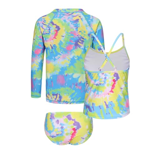 Image of Girls 3 Piece Swimsuits Set Long Sleeve Rash Guard Tankini Bathing Suits for Girls Beach Swimwear Set 3-16 Years