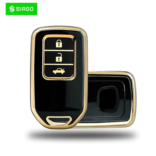 Image of SIAGO SIA358 TPU Key Cover and Metal Keychain Compatible for Honda City, Civic, Jazz, Amaze, CR-V, BR-v, WR-V with 3 Button Smart Key (Black Pack of 1)