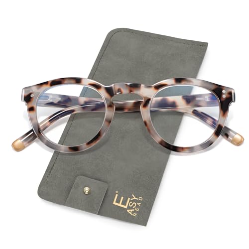 Image of EASY READ Retro Round Blue Light Blocking Reading Glasses for Women,Anti UV Readers for Women with Spring Hinge