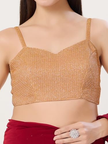 Image of Vamas Women's Shimmer Sleeveless Saree Blouse | Sweetheart Neck Padded Crop Top Blouse Designer Blouse for Lehenga & Saree | Available in Gold, Copper, Silver & Black
