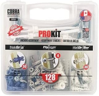 Cobra Anchors PROKIT 9701 Assortment - Triple Grip, Flip Toggle, and Walldriller (128 Pieces), One Size