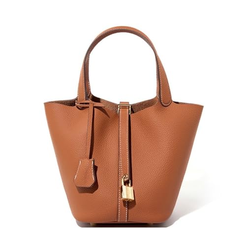 Women's Leather Bucket Bag - Adjustable Crossbody Tote with Metal Lock Closure, Boho Market Tote for Everyday & Travel, Gift Ready Handbag (Golden Brown)