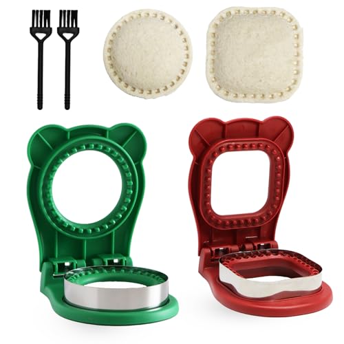 Bahtoiuy 2Pcs Crustless Sandwich Cutter,Square&Round Sandwich Cutter and Sealer,Crustless Sandwich Maker with Brush,Sandwich Sealer for DIY Breakfast Lunch Picnic