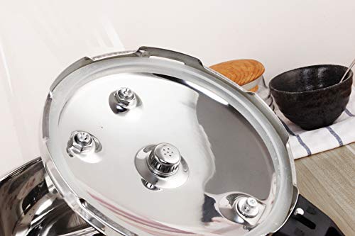 Super Quality Stainless Steel 304 Pressure Cooker, Six Over-Pressure Safety Systems, Silver Color, One Extra Rubber Gasket, Gift Box, Mirror Polish, Three Layer Compound Bottom (13.4 Qt (Dia 34 Cm)) #TOP6