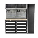 JZD Metal Garage Workbench with Storage and Cabinets, Tool Cabinet with Drawers, for Workshop Utility Room