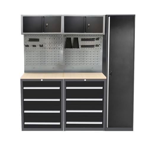 JZD Metal Garage Workbench with Storage and Cabinets, Tool Cabinet with Drawers, for Workshop Utility Room