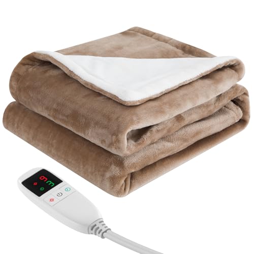 電気毛布 掛け敷き兼用 160*100CM 大判 電気ブランケット 9段階温度調節 タイマー設定 電気敷き毛布 ふわふわ 厚手生地 あったか 省エネ 肩掛け 膝掛け 丸洗い可 ダニ退治 防寒 過熱保護 暖房器具 プレゼント 冬用PSE認証済み 日本語説明書付き(ブラウン)