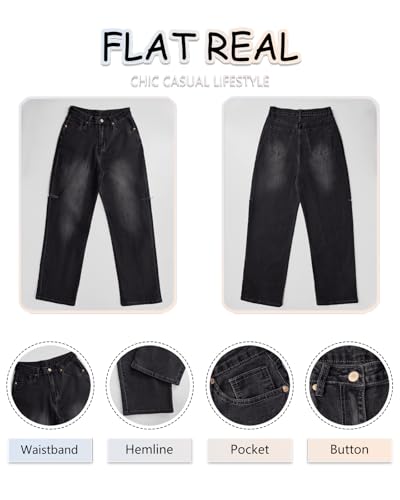 Women's Baggy Boyfriend Jeans Vintage Wide Leg Mid Rise Barrel Denim Pants3