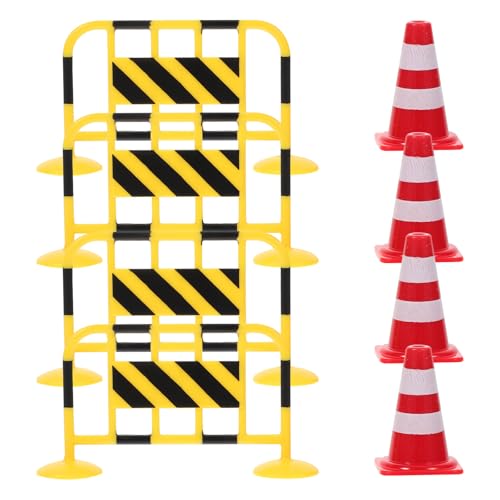JOINPAYA 8 pièces Miniatures Barricades Routières Jouets de Signalisation de Circulation pour Garçon Fille Barrières et Cônes de Sécurité Jaunes et Rouges pour Jeu Éducatif et Interaction