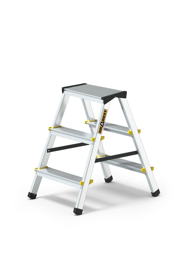 DRABEST Escalera Plegable Escalera Plegable de 2x3 peldaños Escalera de Tijera de Aluminio Se Puede Cargar por Ambos Lados hasta 150 kg Escalera doméstica Certificada por TÜV